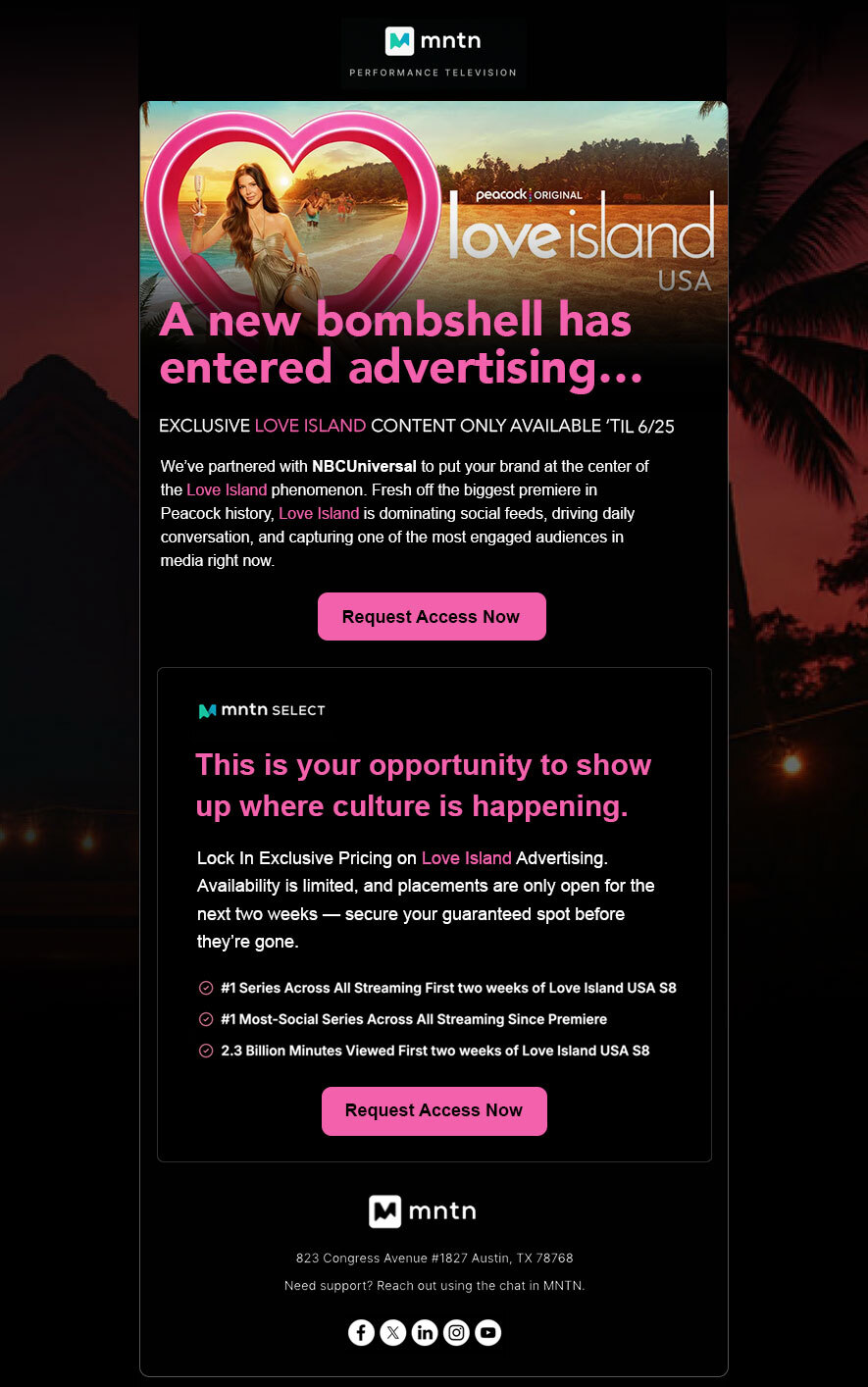 MNTN/Love Island Email Design sample